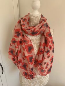Scarf Pink with Cream Poppies