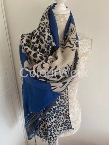 Scarf Bright Blue with Tiger print