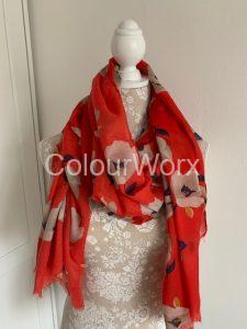 Scarf Red with Cream Poppies