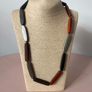 Orange & Grey Bar wooden necklace
