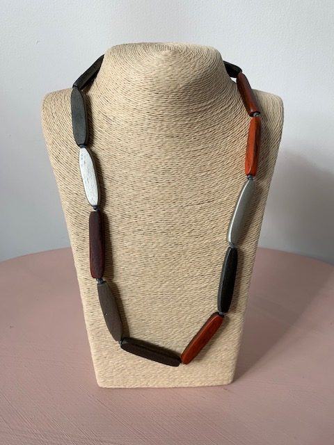 Orange & Grey Bar wooden necklace