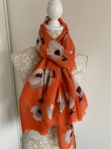 Orange scarf with cream poppies